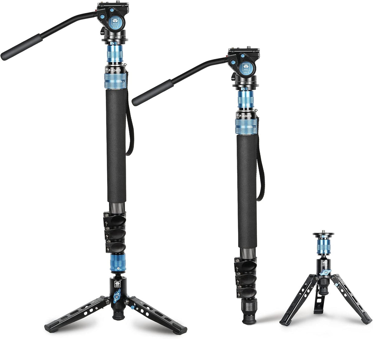 SIRUI P-424FS Carbon Fiber Camera Monopod Kit, 66.3" Heavy Duty Professional Video Monopod with VA-5 Fluid Video Head, Tripod Base, Flip Locks for DSLR Camera