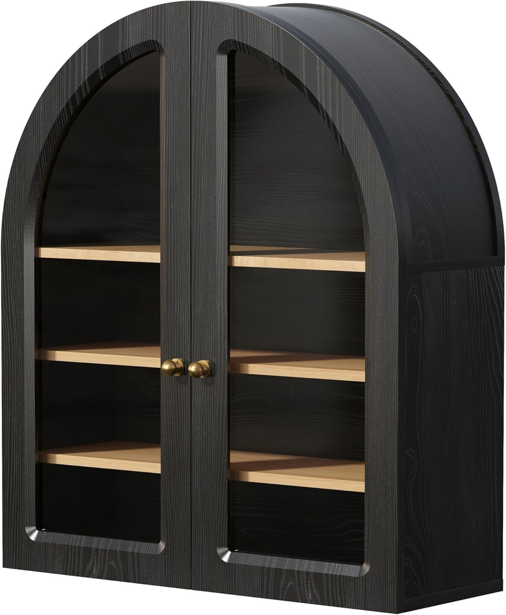 EYYTHUNG Arched Wall Cabinet, Large Bathroom Medicine Cabinet Wall Mounted Cupboard, Modern Floating Storage Cabinet with Acrylic Door Adjustable Shelf, Wood Organizer (Black-Oak)