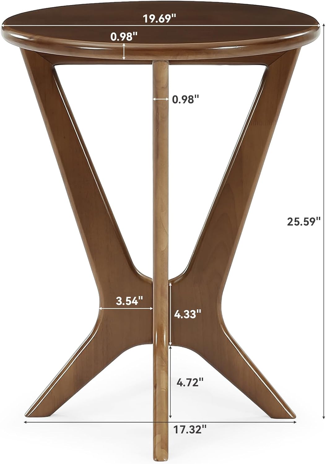 LITTLE TREE Solid Wood Round End Table, 19.7” Vintage Side Table for Small Spaces, Small Round Nightstand Bedside Table for Living Room Bedroom, Brown