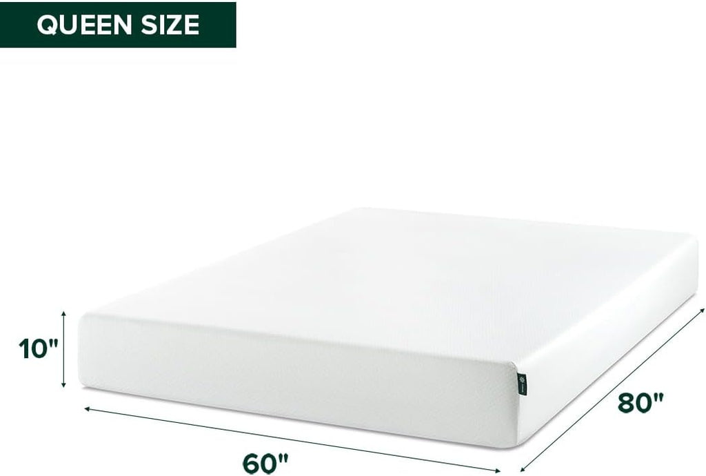 Zinus Green Tea Memory Foam Mattress 10 Inch, Pressure-Relieving Comfort & Full-Body Support, Naturally Fresh, Medium Firm Feel, CertiPUR-US & Oeko-TEX Certified Safe Materials, Queen