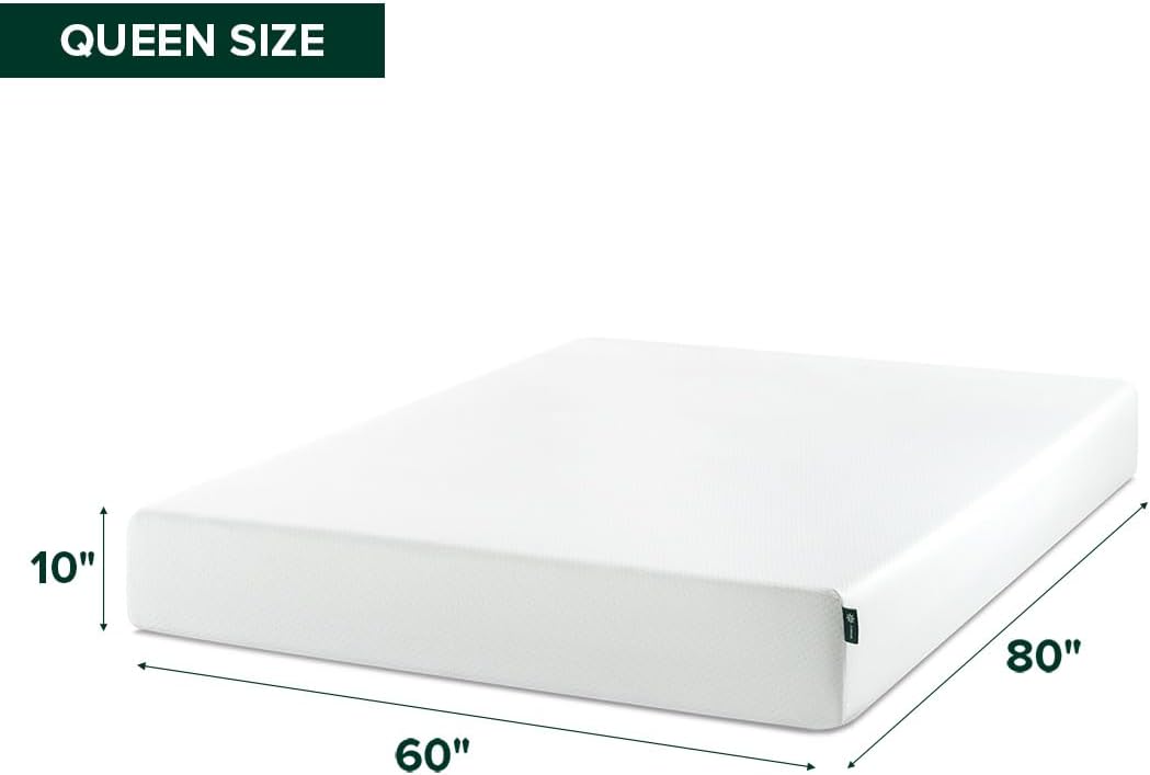 Zinus Green Tea Memory Foam Mattress 10 Inch, Pressure-Relieving Comfort & Full-Body Support, Naturally Fresh, Medium Firm Feel, CertiPUR-US & Oeko-TEX Certified Safe Materials, Queen