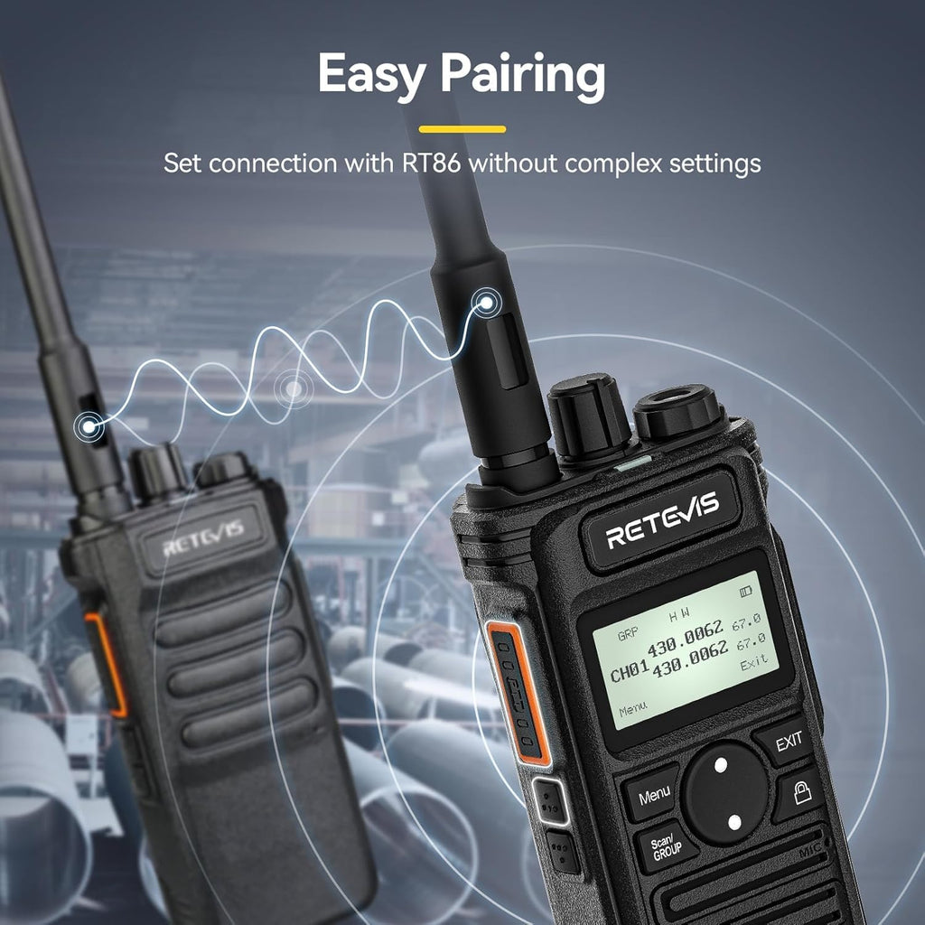 Retevis RT86S (2nd Gen RT86) Walkie Talkie Long Range,Professional 2 Way Radio with Mic,Heavy Duty,Group Call,NOAA,LCD Screen,Type-C,Two Way Radios for Adults Logistics Construction Industrial(4 Pack)