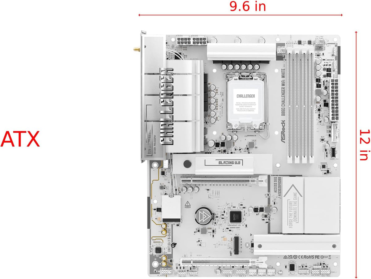 ASRock B860 Challenger WiFi White LGA1851 ATX Motherboard, Supports Intel Core Ultra Series 2 Processors, DDR5 8666+(OC), PCIe 5.0, WiFi 7, 2.5G LAN