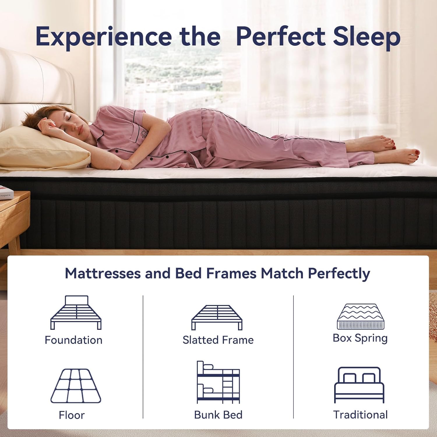 CRYREINA Queen Mattress, 12 Inch Queen Hybrid Mattress in a Box, Upgrade Individually Pocket Springs, Medium Firm, Pressure Relief, Breathable Comfort and Durable