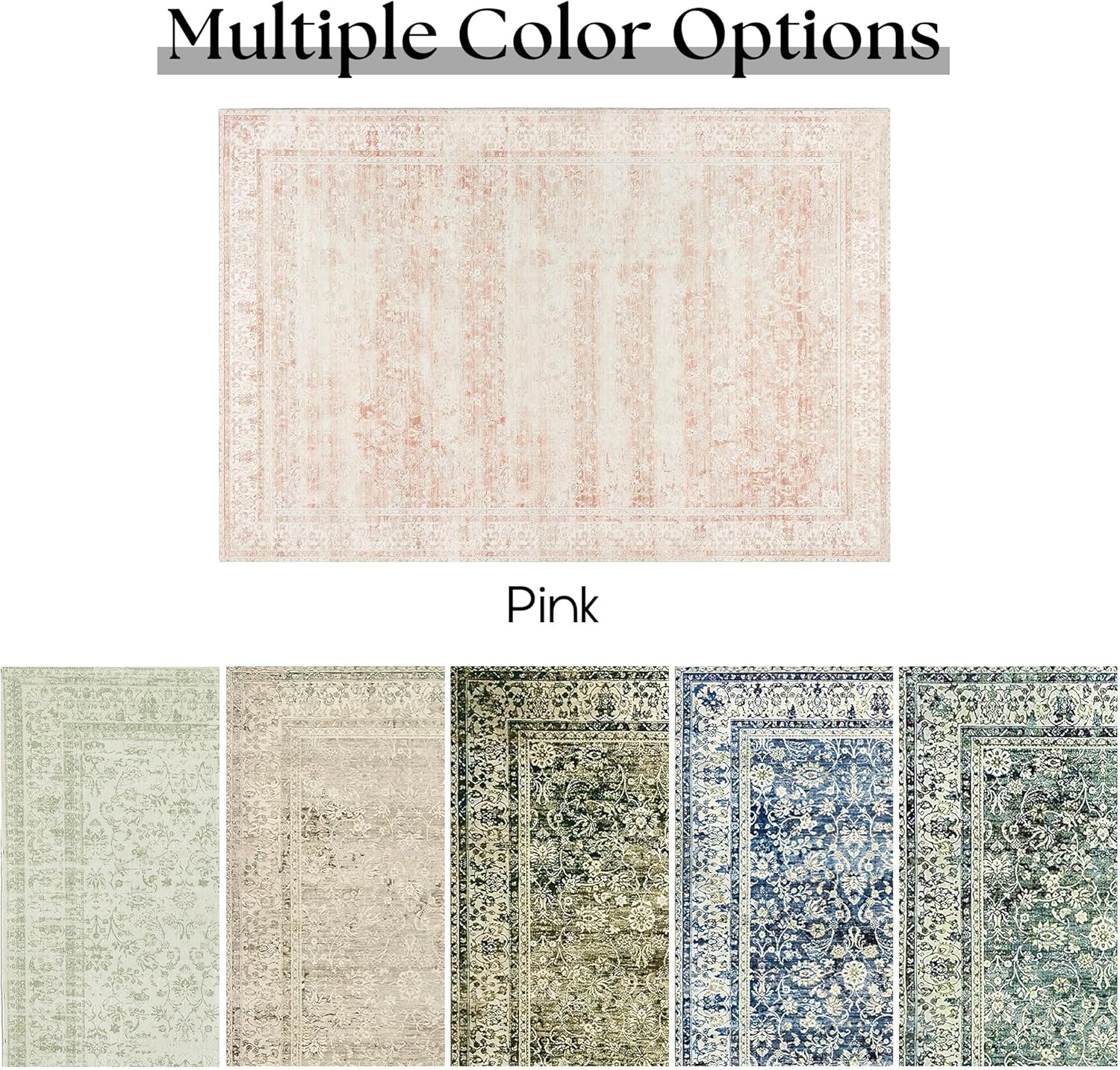Pink Area Rug for Living Room Low Pile Soft 8 x 10 Carpet with Non Slip Washable Neutral Boho Floral Rugs for Hardwood Floor Protector Extra Large Area Rugs 8x10 for Big Nursery Bedroom Livingroom