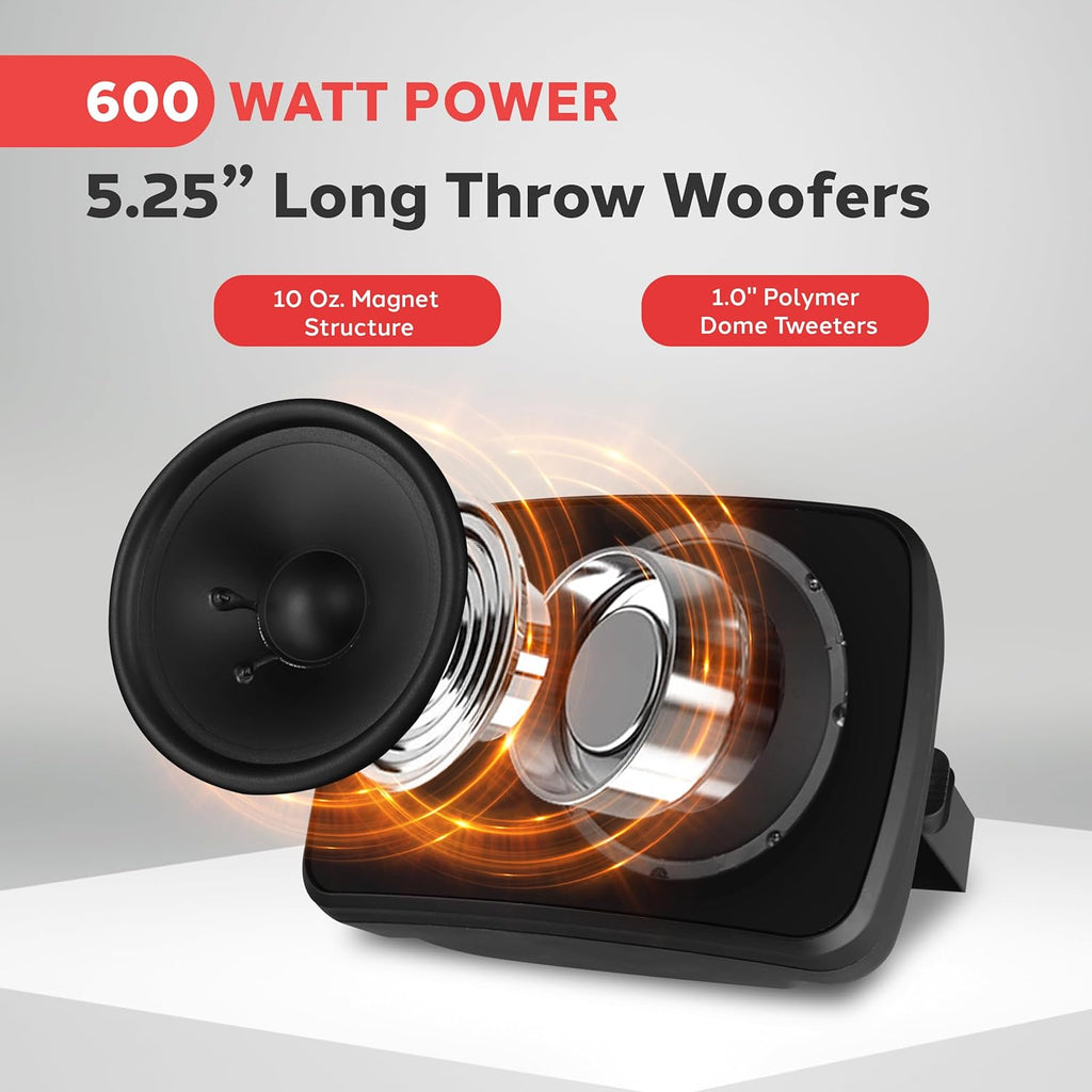 Pyle Waterproof & Bluetooth Indoor /Outdoor Speaker System, Black, 5.25" 600 Watt