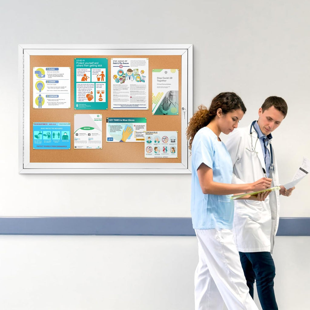 SWANCROWN Outdoor Enclosed Cork Bulletin Board Weatherproof Display Cases Tamperproof Notice Poster Memo Board with Aluminum Frame, 37x28 inches