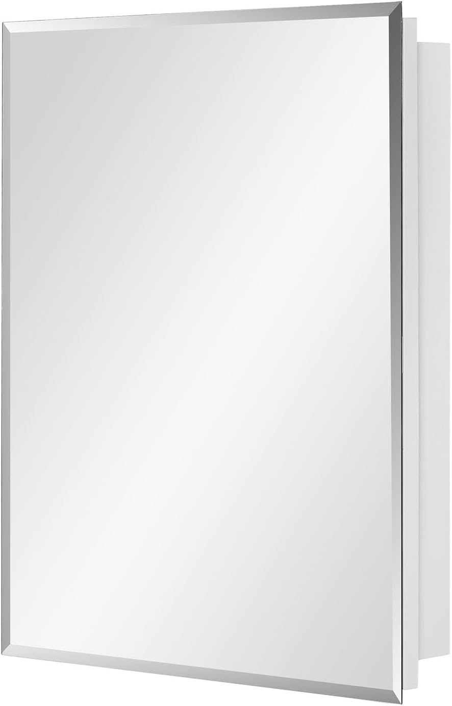 IDYLLOR Bathroom Medicine Cabinet with Beveled Edge Mirrored Door 20 x 26 inch, Recessed or Surface Mount, with Adjustable Glass Shelves