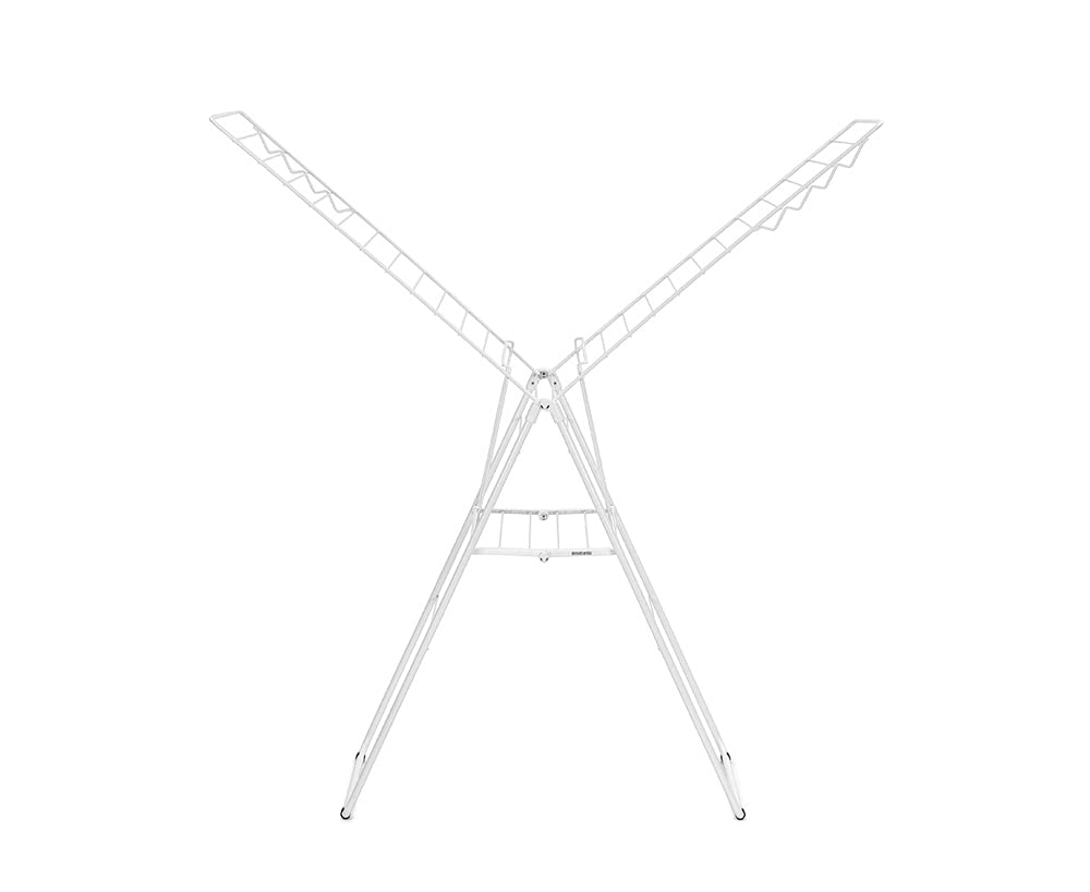 Brabantia HangOn Clothes Drying Rack | 82ft (25m) | White | Large Indoor Clothes Airer Laundry Stand with 2 Fold-Out Wings & Hanger Hooks, Folds Flat | Fits 2 Full Loads