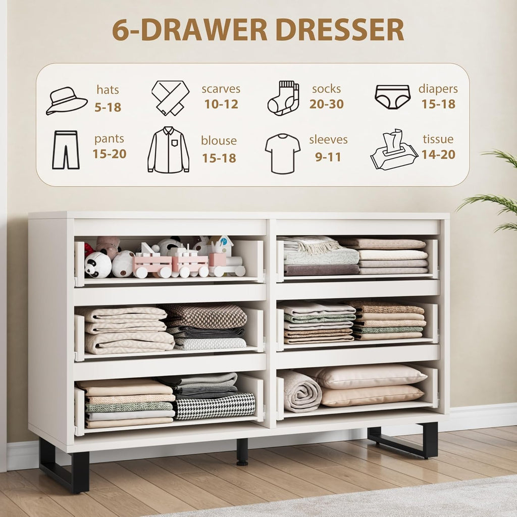 GarveeHome 6 Dresser for Bedroom, 47.2 in Wide Dresser, Freestanding Vertical Drawer Cabinet with Storage, Wooden Closet Storage Chest for Living Room, Hallway, Entryway