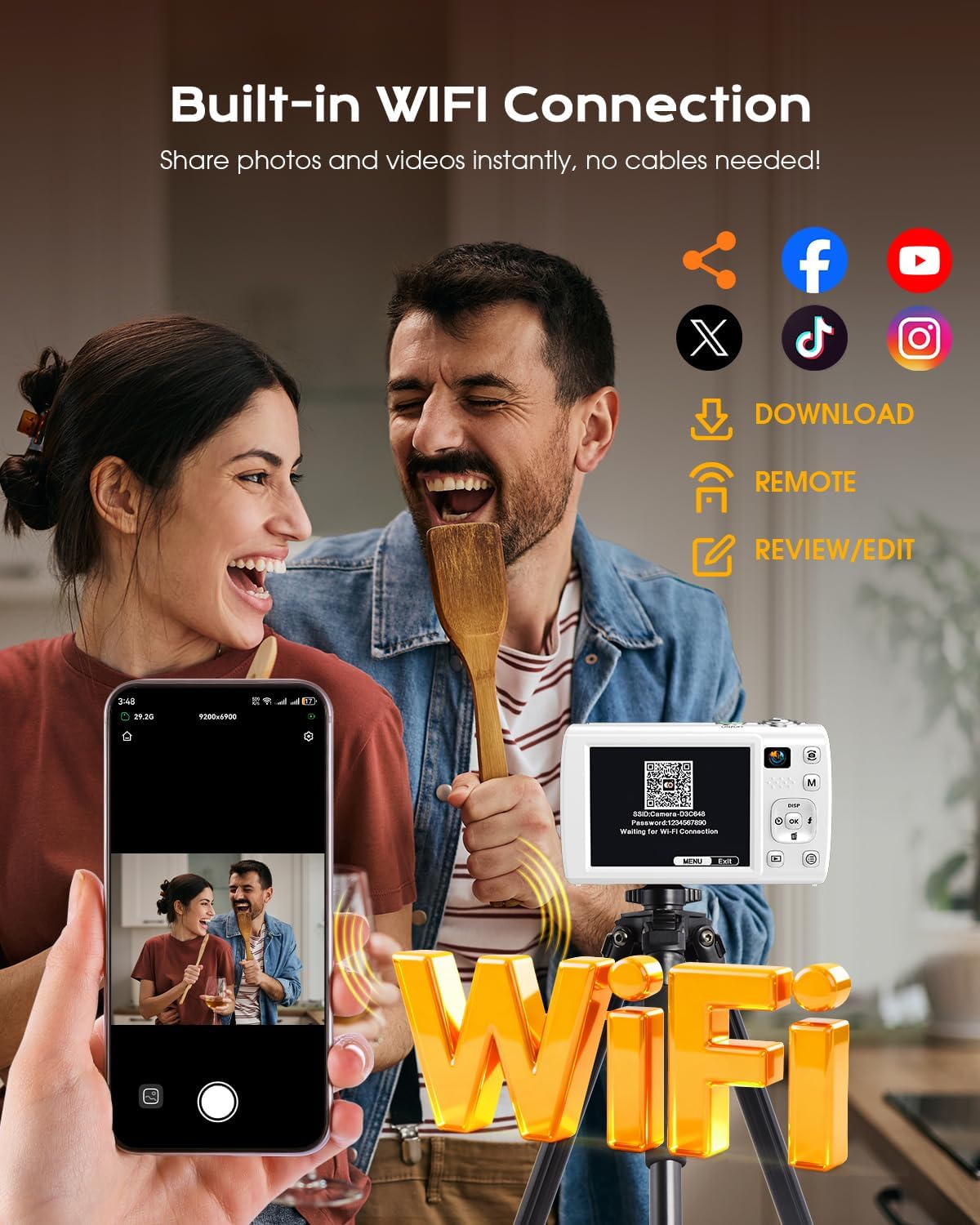 88MP Digital Camera for Photography, 2026 New WiFi 8K Vlog Video Camera for YouTube with Touch Screen, Dual Lens, Autofocus Anti-Shake, 16X Zoom, Small Travel Camera, 32GB TF Card, 2 Batteries, White