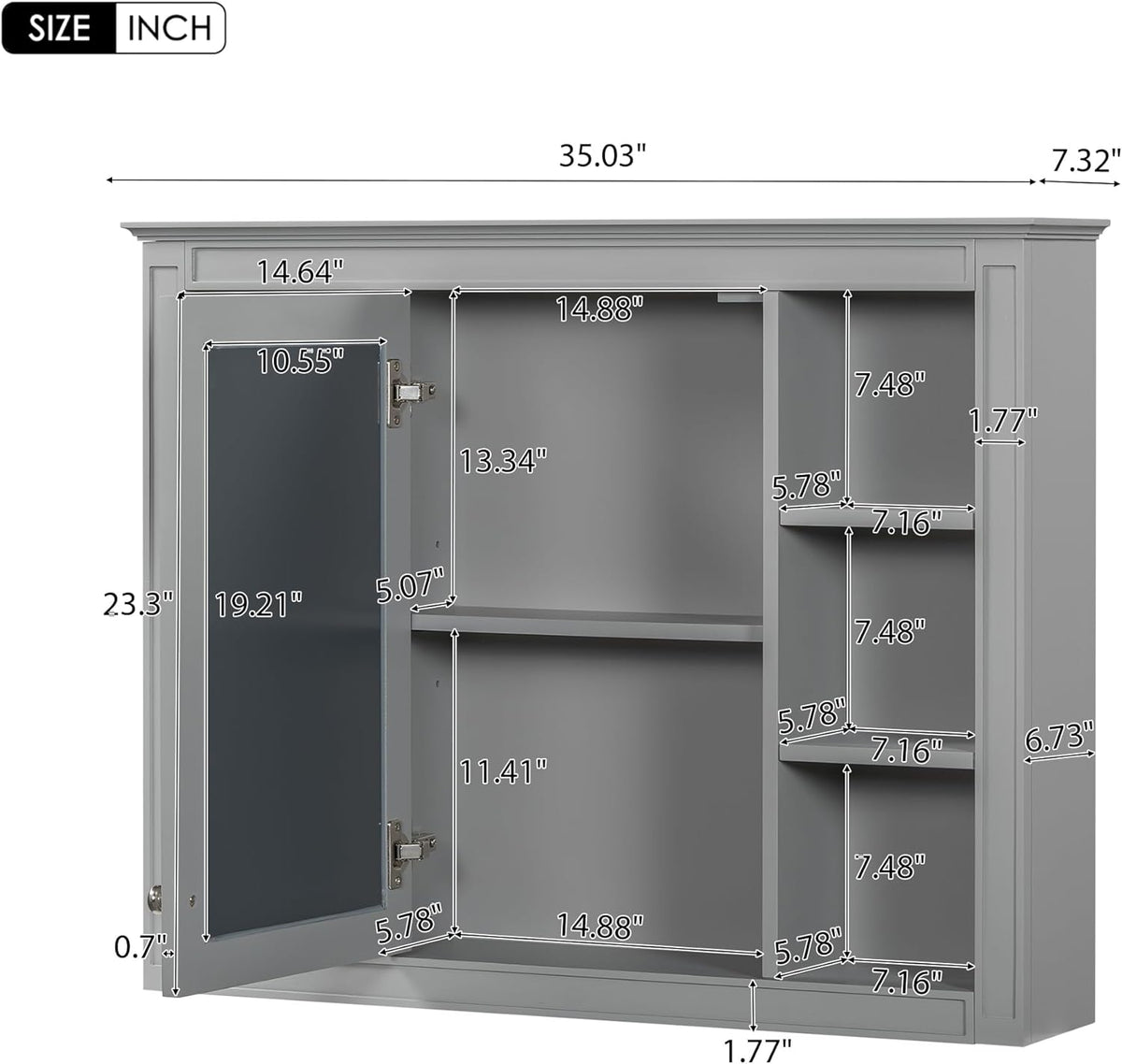 Merax Bathroom Medicine Cabinet with Mirror, 35" x 27.5" Wall Mounted Medicine Cabinet with Single Door and Shelves, Over The Toilet Mirrored Bathroom Storage Wall Cabinet