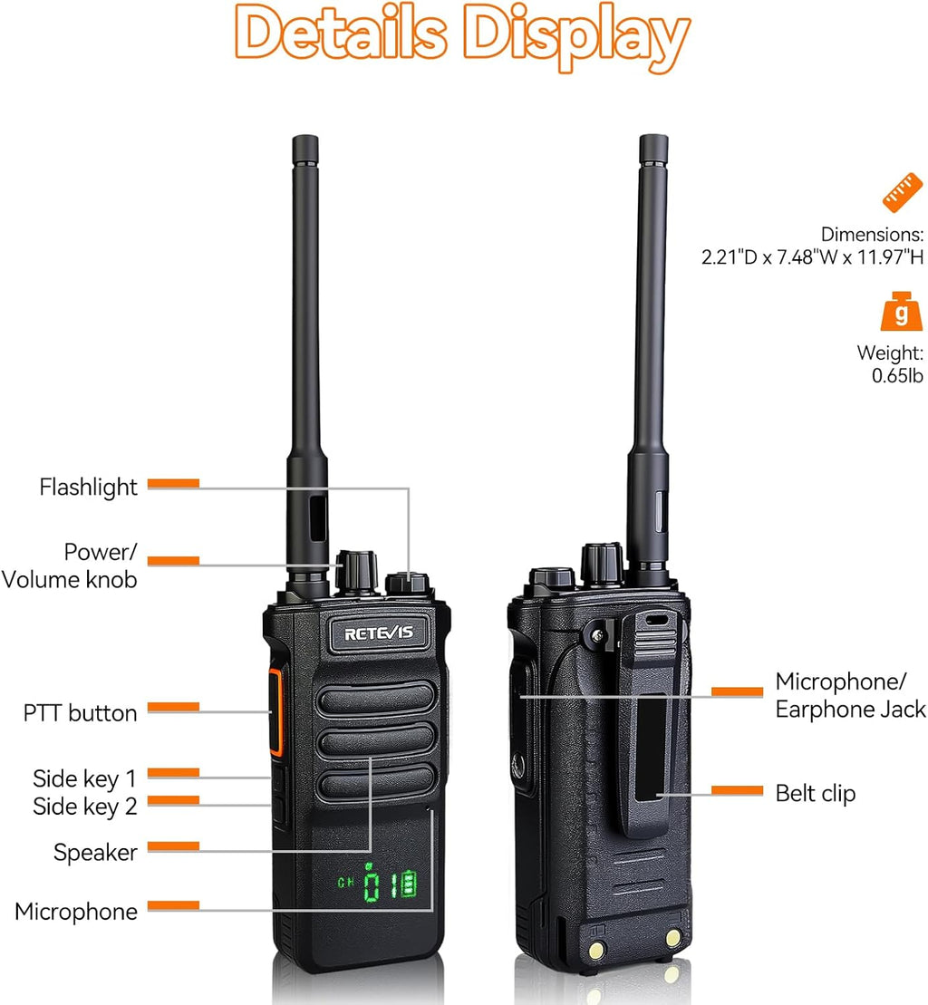 Retevis RT86 2 Way Radio Long Range with Earpiece,Professional Radio Walkie Talkies,Commercial Work Radio Bulk,Heavy Duty Two Way Radio Rechargeable 2600mAh,for Industry Construction Warehouse(10Pack)