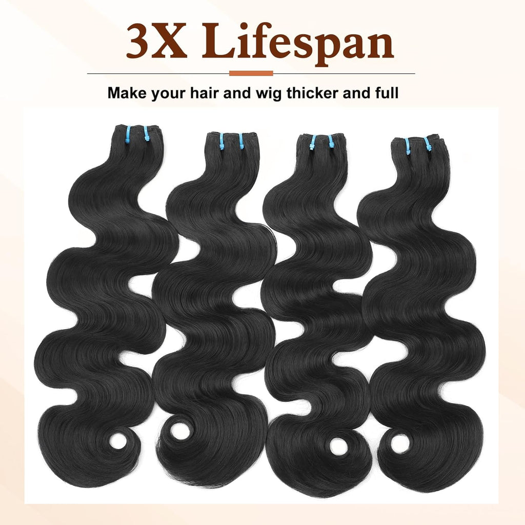 18A Raw Human Hair Bundles Body Wave 16 16 18 18 Inch, 100% Real Bundle Human Hair 4 Bundles, Triple Lifespan Virgin Remy hair Natural Color (16 16 18 18 Inch)