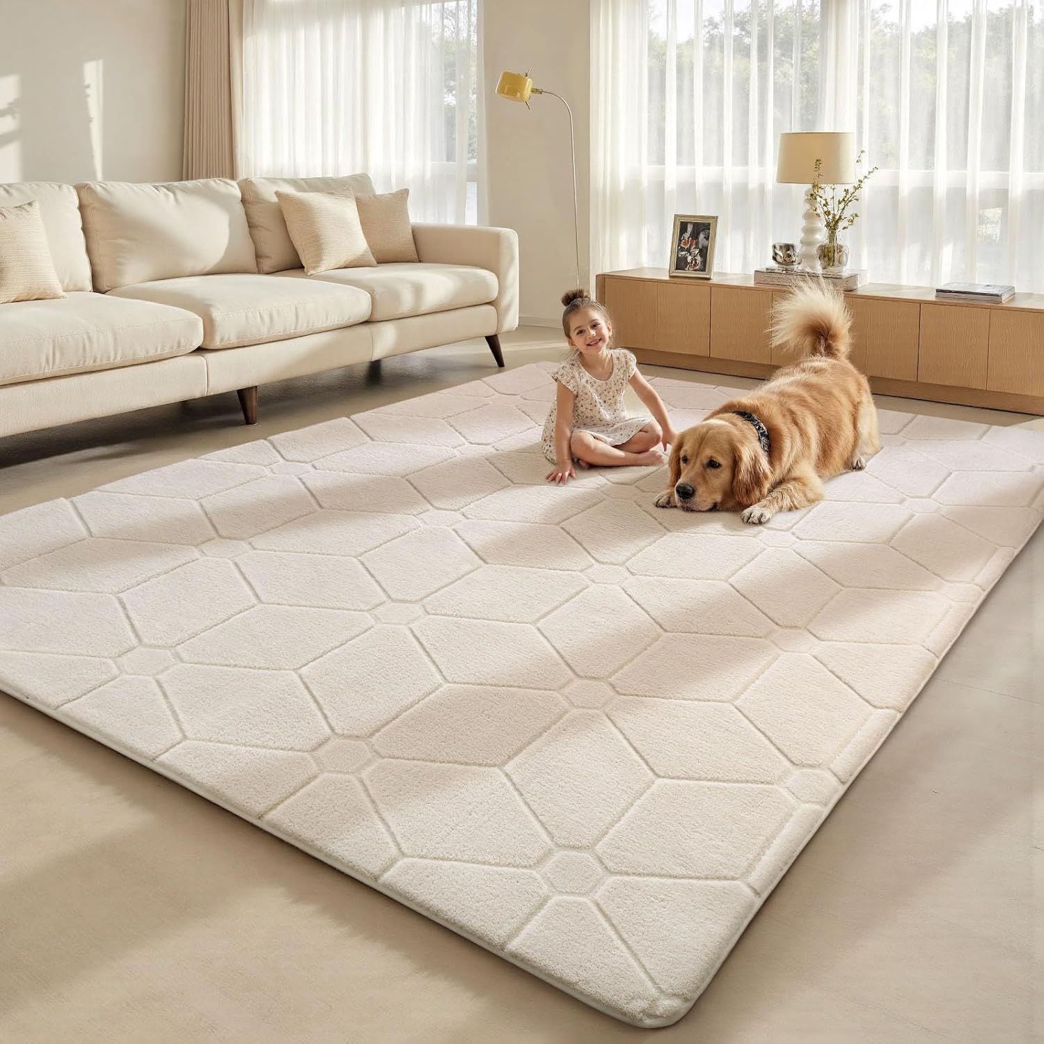 Sour Lemon Area Rugs 9x12 Living Room, Soft Large Area Rug Fluffy Grey Rugs for Bedroom .Machine Washable Area Rug Non Slip Carpet Rug for Living Room Playroom Kids Room Home Decor