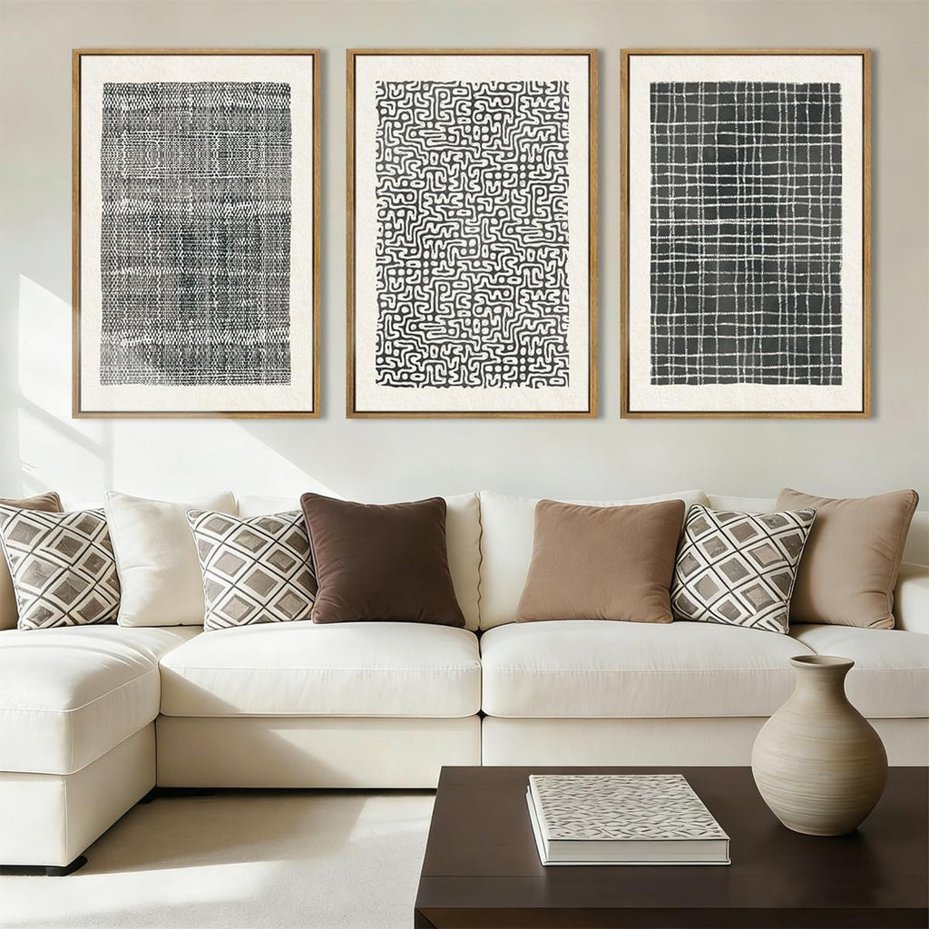 BINCUE Abstract Line Wall Art Set of 3 Modern Neutral Black Wall Decor Geometric Minimalist Artwork Framed Black Wall Pictures Abstract Black Wall Art Neutral Minimalist Artprints for Living Room Bedroom Office Bathroom 24"x36" Gift