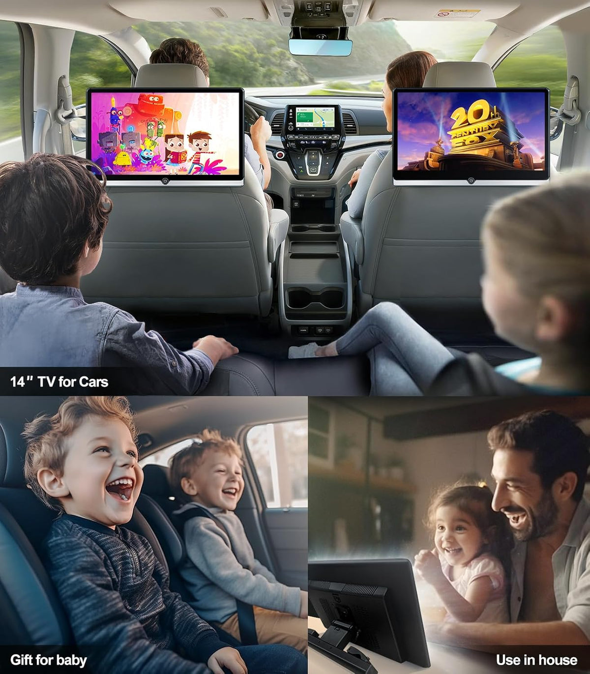14 Inch 4K Android 13 Car TV Headrest Monitor for Cars Back Seat Rear Entertainment System,Support Phone Wireless Mirror Link Touch Screen,with HDMI/WiFi/Bluetooth/USB/Car Video Player (4G+64G(1*PC))