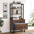 Tribesigns 2 Drawer Lateral File Cabinet with Lock, Letter Size Large Modern Filing Cabinet Printer Stand with Open Storage Shelves for Home Office, Dark Brown