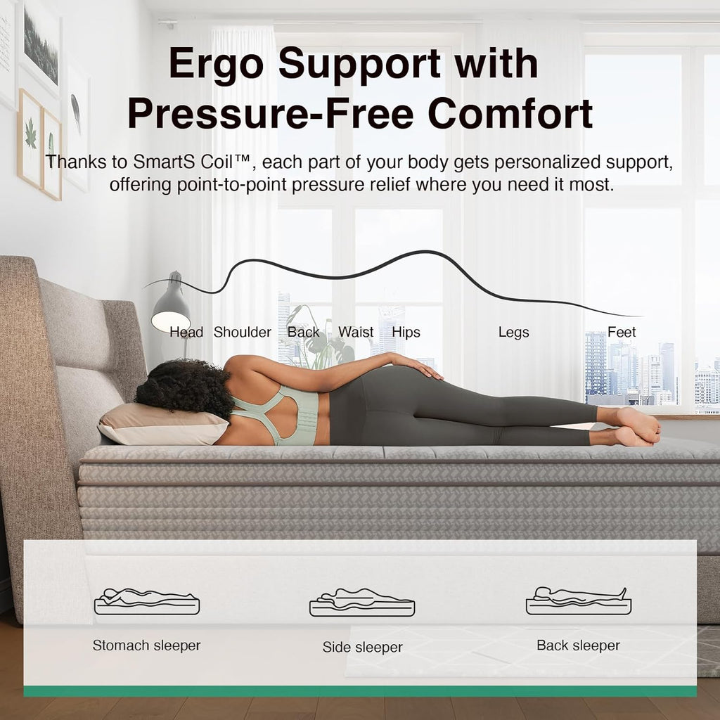 Novilla 10 Inch Queen Size Mattress in a Box, Hypoallergenic & Back Pain Relief, Hybrid Queen Mattresses with Smarts Coils, Fiberglass Free CertiPUR-US Certified Colchones No Box Spring Needed