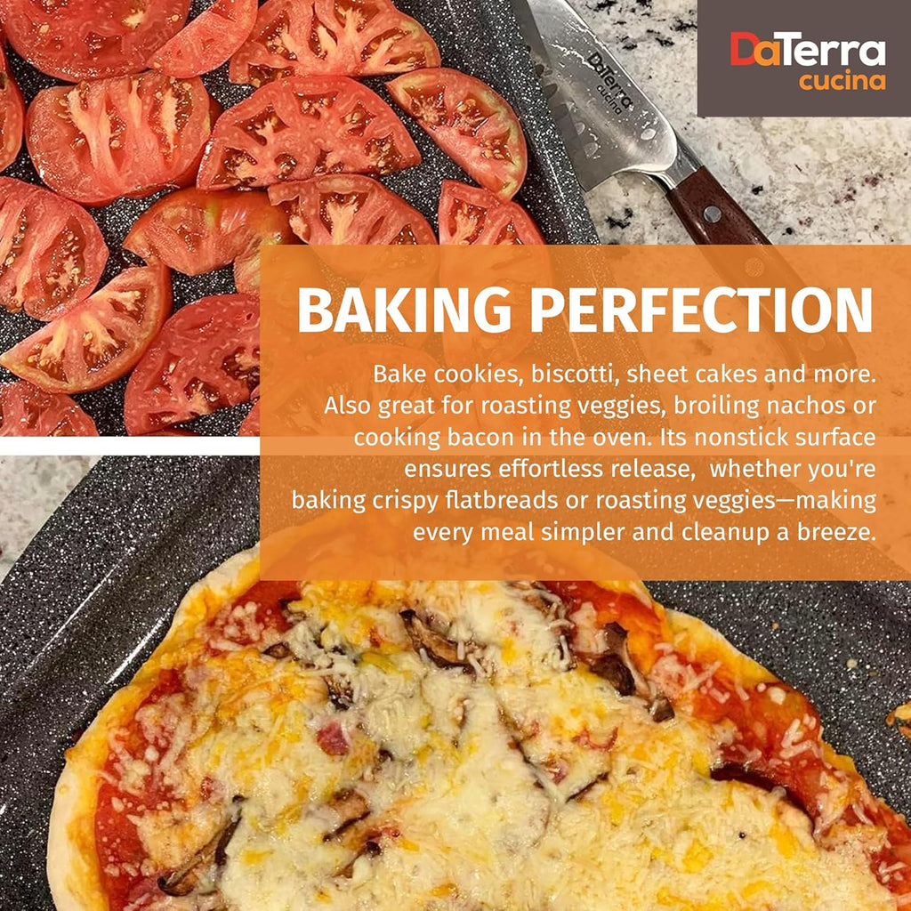 DaTerra Cucina - 16" x 11" x 1" Nonstick Ceramic Coated Baking Sheet Twin Pack – Professional Grade, PTFE, Cadmium, Lead & PFOA Free, Oven Safe, Ideal for Baking, Roasting, and Cooking