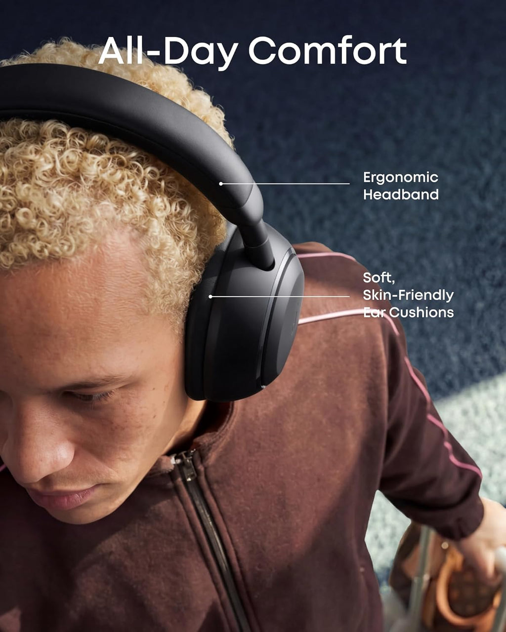 Soundcore Space 2 by Anker, Active Noise Cancelling Headphones with Protective Case, Comfortable Fit, 50H Playtime, LDAC Hi-Res Wireless Audio, Dual Connection, Clear Calls, Bluetooth 6.1, Nap Mode