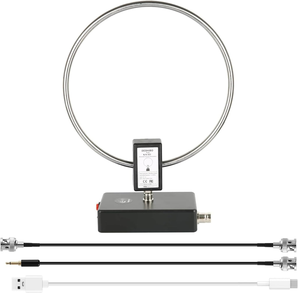 GA800 Portable Active Shortwave Antenna (Free of Tuning), WOOKLEA Loop Antenna 10kHz-159MHz, with BNC Cable, LW MW SW FM Air V Band, Used for Amateur Radio