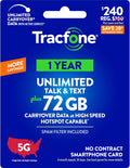 Tracfone $240 Unlimited Talk & Text, 72 GB of Data / 365 Days (Physical Card)