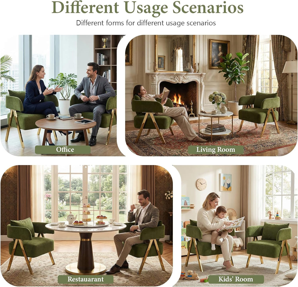 STHOUYN Modern Green Accent Chairs Set of 2, Velvet Barrel Accent Chair for Living Room Bedroom, Comfy Reading Armchairs (2, Green)