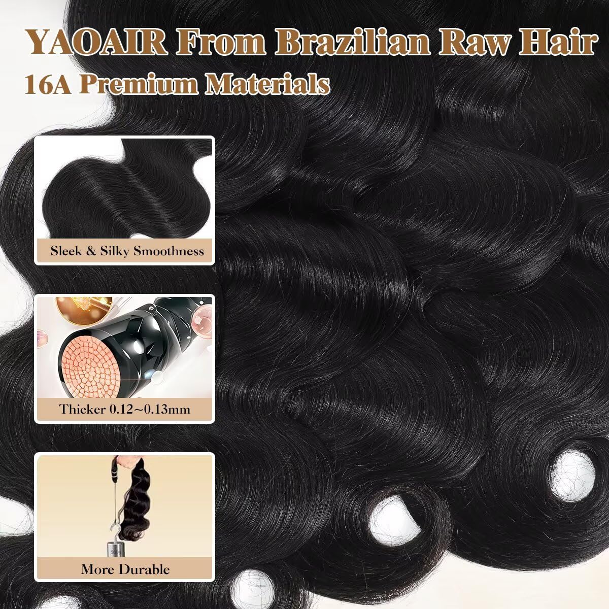 16A Raw Human Hair Bundles,3 Bundles 18 20 22 Inch Body Wave Bundles Human Hair,100% Unprocessed Brazilian Virgin Hair,Quick Weave,Hair Extensions Natural Black For Women,3X Longer Lifespan