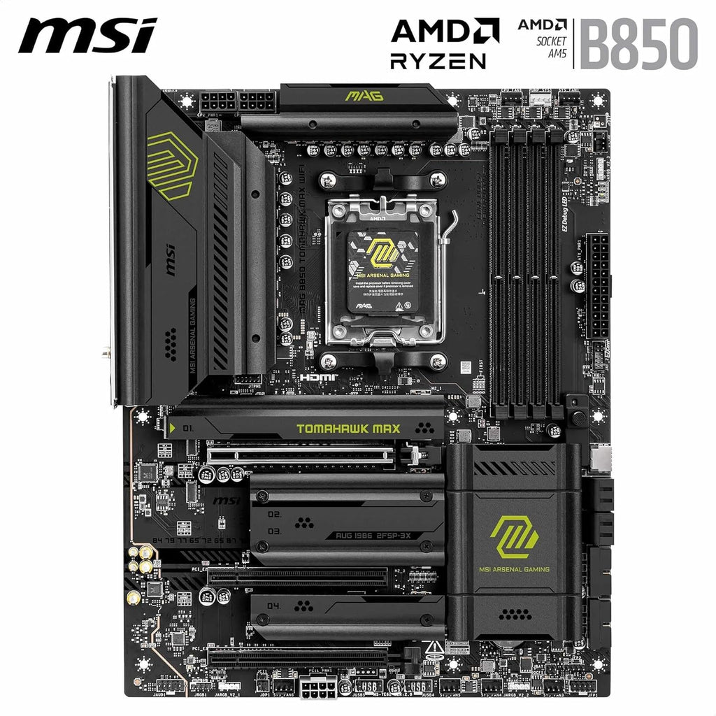 MSI MAG B850 Tomahawk MAX WiFi Motherboard, ATX - Supports AMD Ryzen 9000/8000 / 7000 Processors, AM5-80A SPS VRM, DDR5 Memory Boost 8400+ MT/s (OC), PCIe 5.0 x16, M.2 Gen5, Wi-Fi 7, 5G LAN