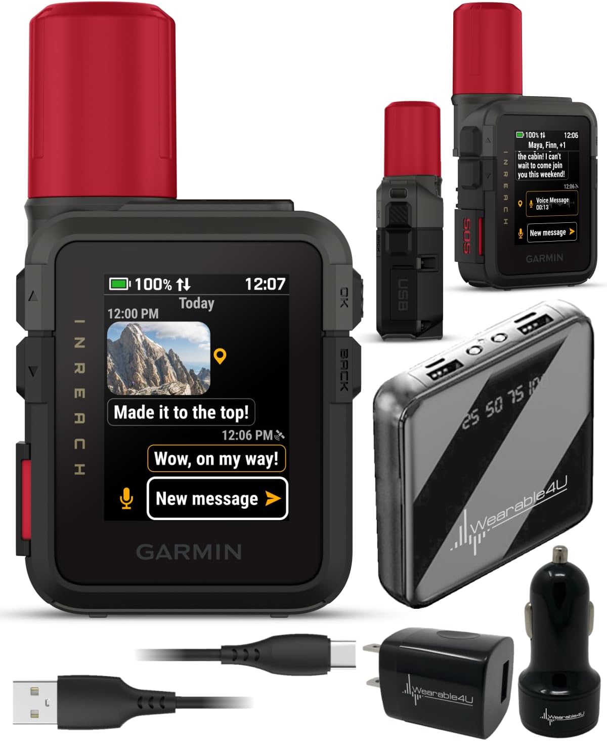 Garmin inReach Mini 3 Plus Rugged Global Satellite Communicator, Touchscreen Texting, Photo & Voice Messaging, Emergency SOS Messages & Battery Up to 350 Hours w/ Wearable4U Power Car/Wall Bundle