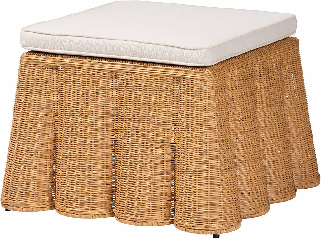Bali & pari Palm Bohemian Honey Scallop Rattan Ottoman