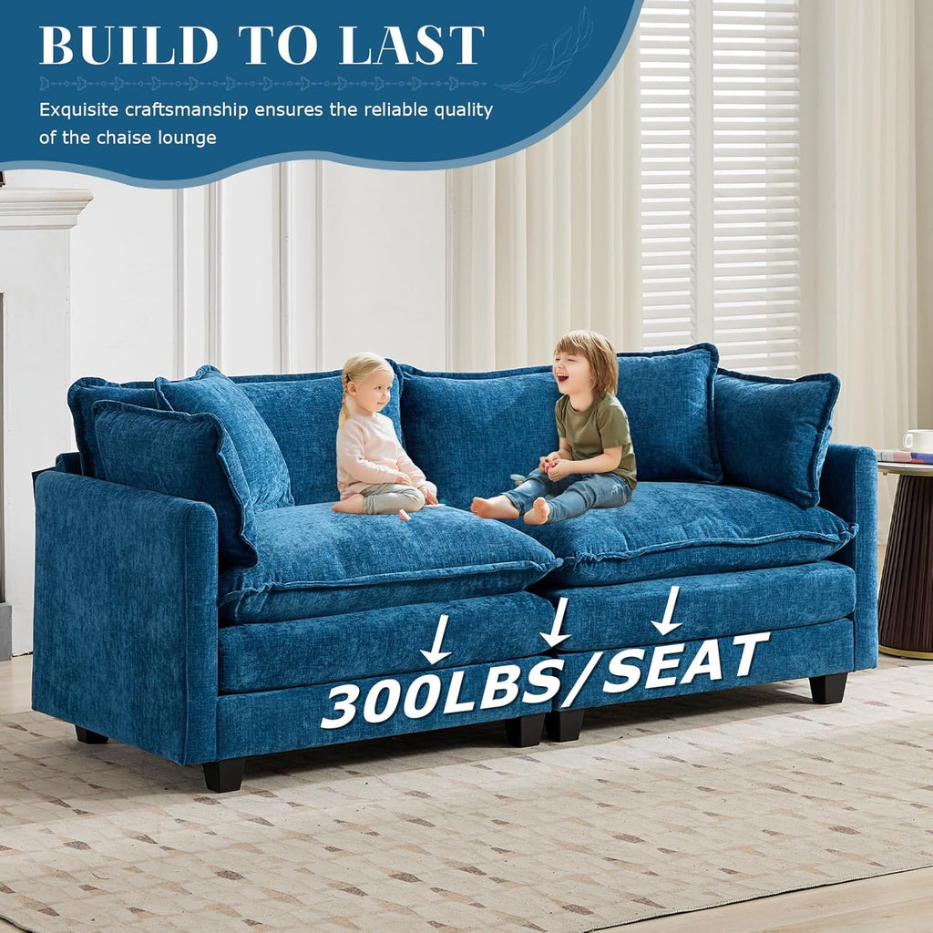 SoarFlash 113.78" Chenille Sectional Sofa, Comfy L Shaped Modular Coush Sofa with Ottoman, Modern 4 Seat Couch Deep Seat Sofa Set for Living Room,Blue
