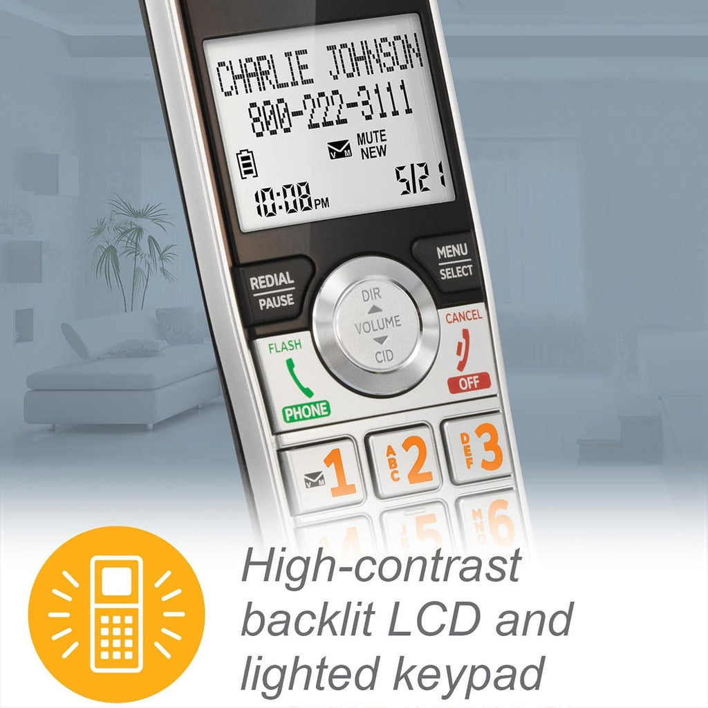 AT&T CL84207 DECT 6.0 2-Handset Corded/Cordless Phone for Home with Long Range, Answering Machine, Call Blocking, Caller ID Announcer, Intercom, and Line-power mode, Silver/Black