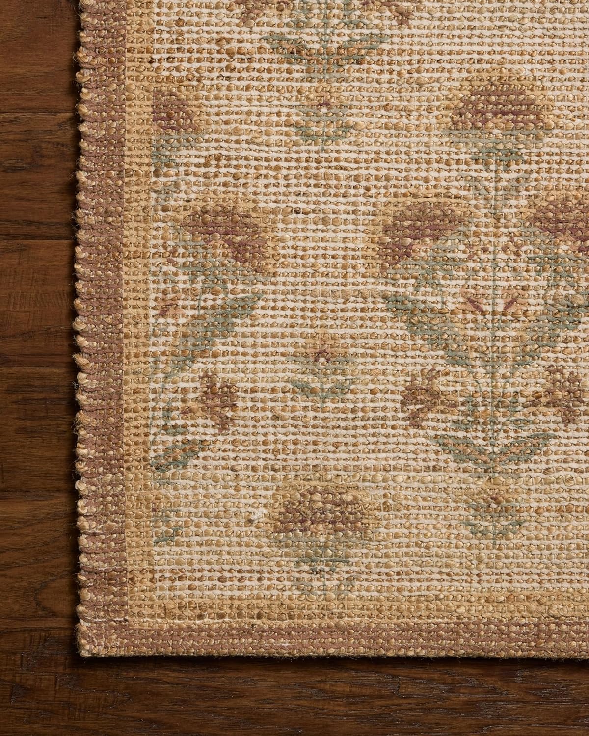 Loloi Chris Loves Julia Rue Collection RUE-01 Wheat/Sage 8'-6" x 11'-6" Area Rug Jute Neutral Floral Living Room Bedroom Rug
