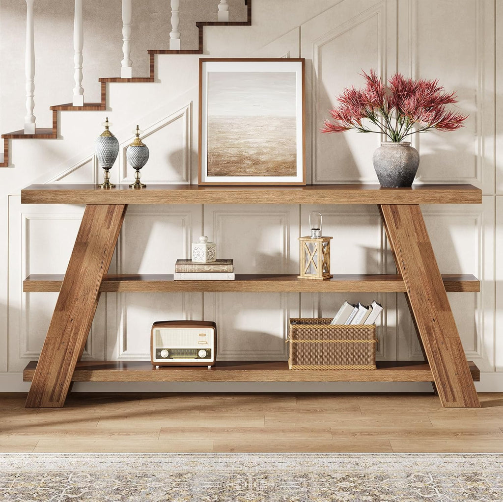 Tribesigns 70.9" Extra Long Console Table with Storage, 3-Tier Narrow Wooden Sofa Table Behind The Couch, Farmhouse Entry Foyer Table for Entryway, Living Room, Hallway, Brown
