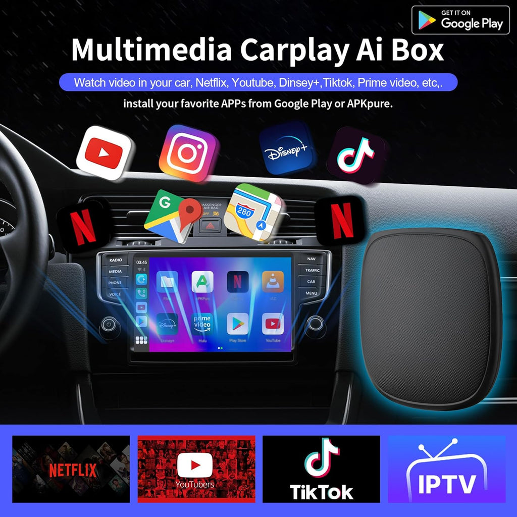 Magic Box 3.0 Max 2026 Upgrade, Support Netflix/YouTube/Dinsey+/Prime Video/TF Card etc., Qualcomm Multi-Core Streaming Video Box with Wireless CarPlay & Android Auto Adapter