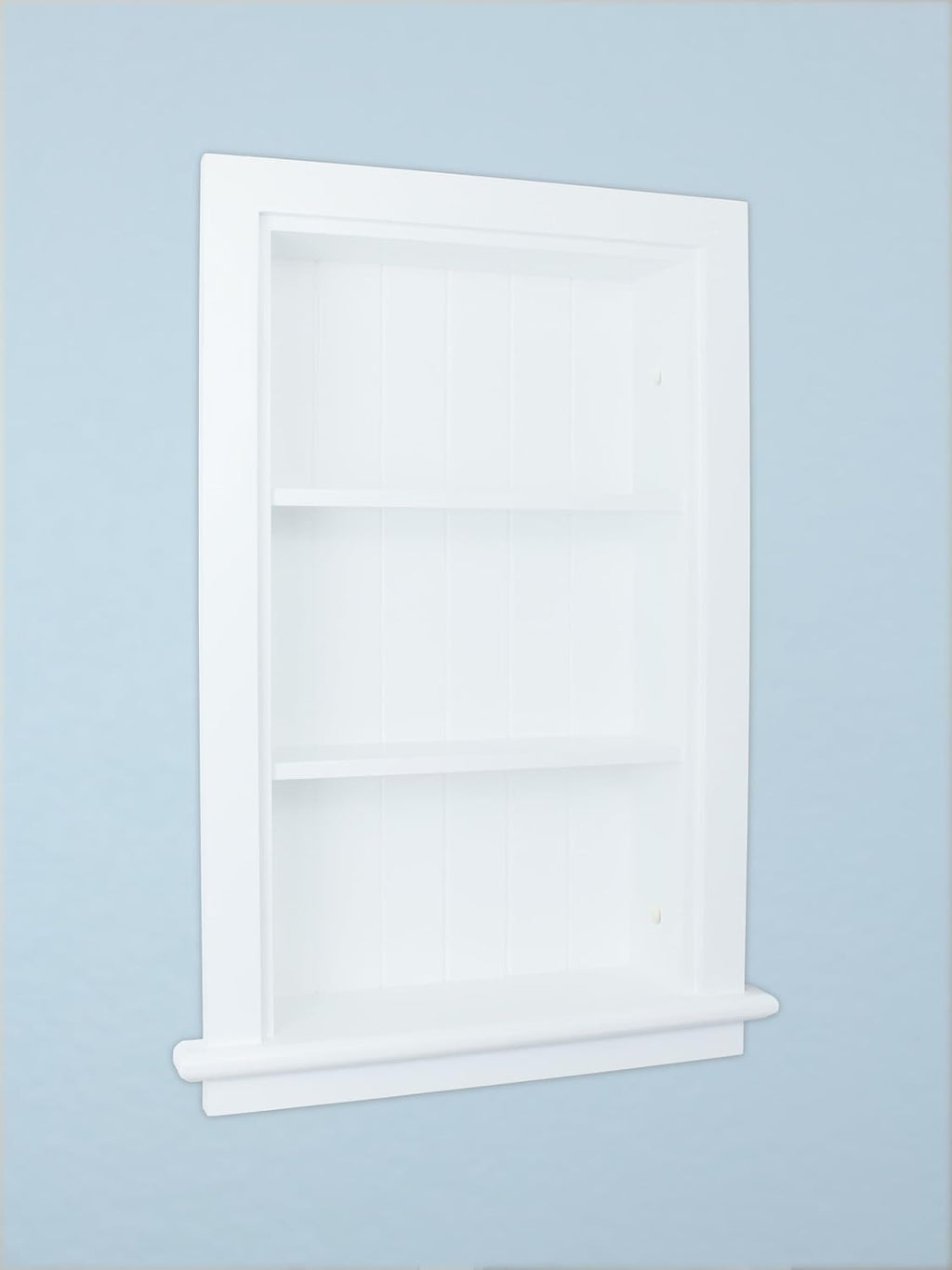 14x24 Recessed Wood Bathroom Niche Medicine Cabinet Replacement w/ Ledge, Wall Niche Medicine Cabinet Replacement, In The Wall Between Studs Bathroom Cabinet Insert Shelf/Shelves, Beadboard, White