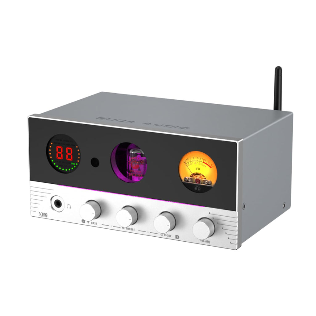 SUCA Audio X10 Tube Power Amplifier, USB/Optical/Coaxial/USB Flash Drive/RCA to AUX/Speaker DAC Amp, 2.1Channel Audio Stereo Amp Support 165W Power Output, 3.5mm Headphone Amp, Silver