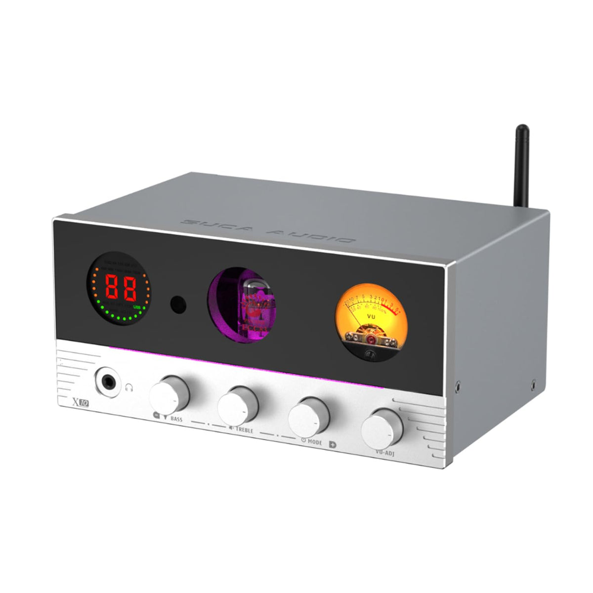 SUCA Audio X10 Tube Power Amplifier, USB/Optical/Coaxial/USB Flash Drive/RCA to AUX/Speaker DAC Amp, 2.1Channel Audio Stereo Amp Support 165W Power Output, 3.5mm Headphone Amp, Silver