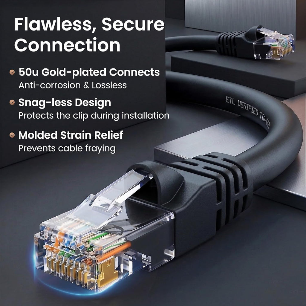 GEARit Cat 6 Ethernet Cable Pack - 100-Pack 0.5 ft Cat6 Ethernet Patch Cables | RJ45 Network Patch Cable, 10 Gbps Snagless Gold-Plated Connectors - Ethernet Cable Cat 6 for PC, TV, Router - Black