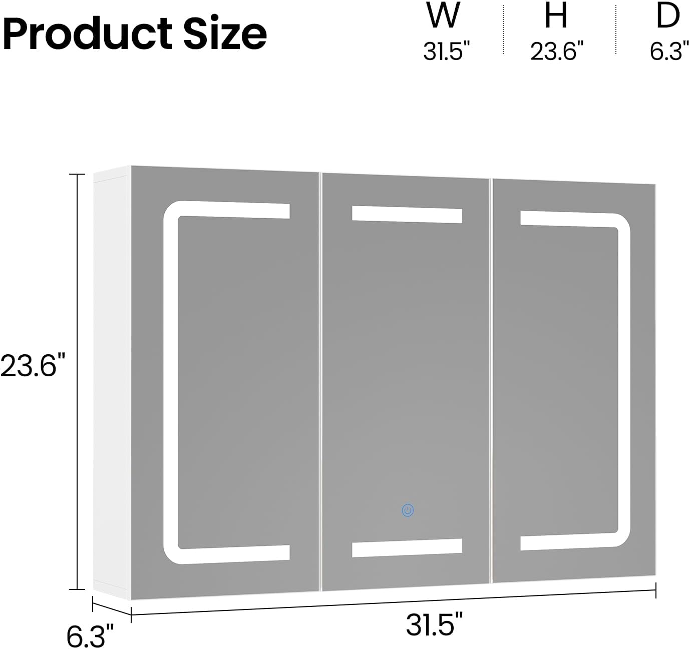 Hasuit Medicine Cabinet Organizer with Mirror, Lighted Bathroom Medicine Cabinet with Storage, 3 Doors Bathroom Wall Cabinet with LED Lights, Adjustable Shelves & Outlets, 31.5'' x 23.6'', White