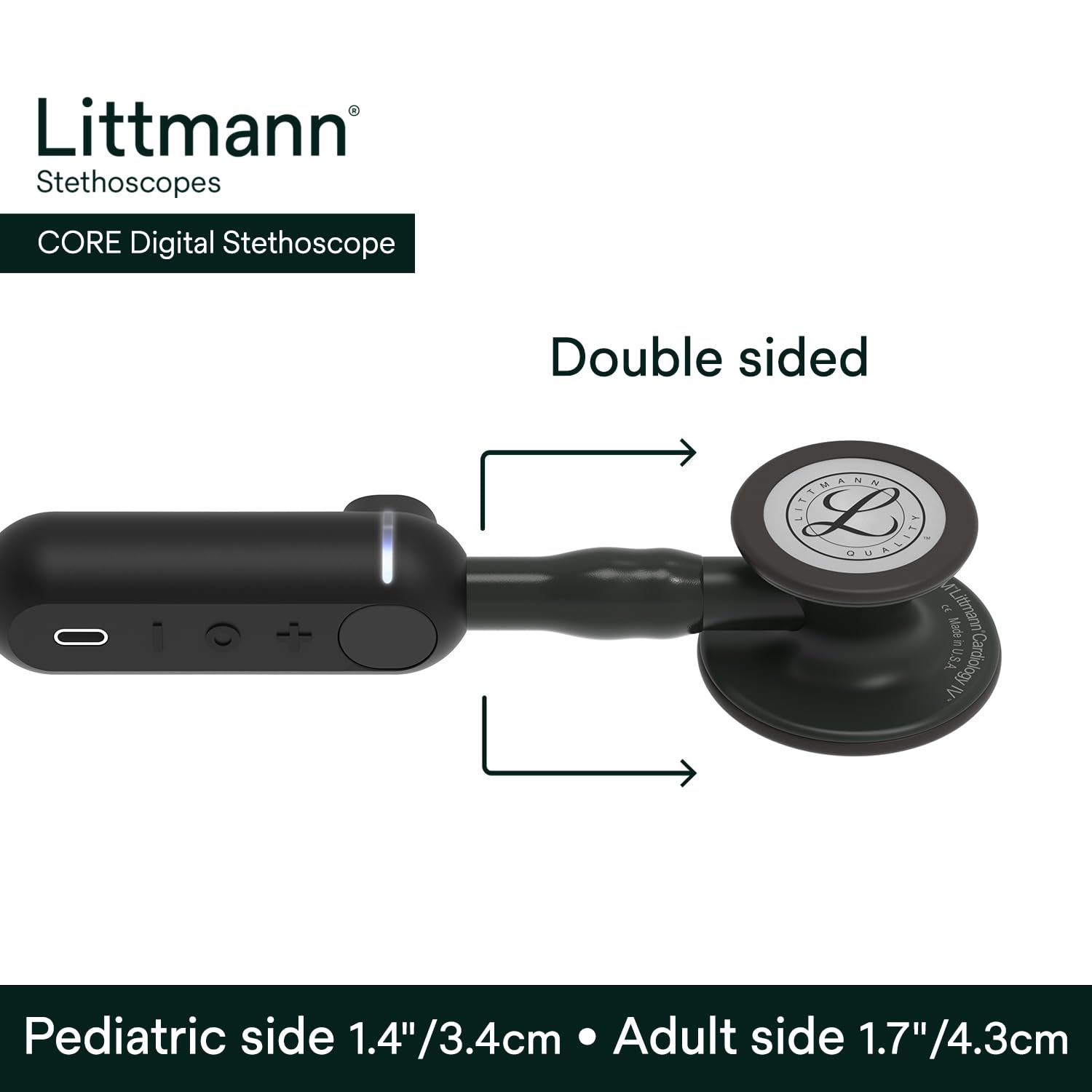 3M Littmann CORE Digital Stethoscope, Our Most Advanced Stethoscope Yet, Up To 40x Amplification, Active Noise Cancellation, In-App Sound Wave Visualization, Black-Finish Chestpiece, 8480