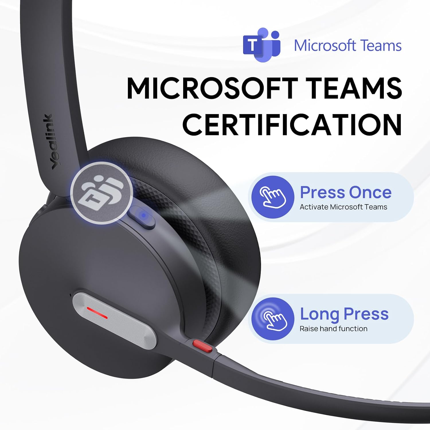 Yealink BH70 Mono Wireless Headset with Mic for Work, Bluetooth Headphone Teams Certified, up to 35h Talk Time, 91g Lightweight Comfort, USB-C to A