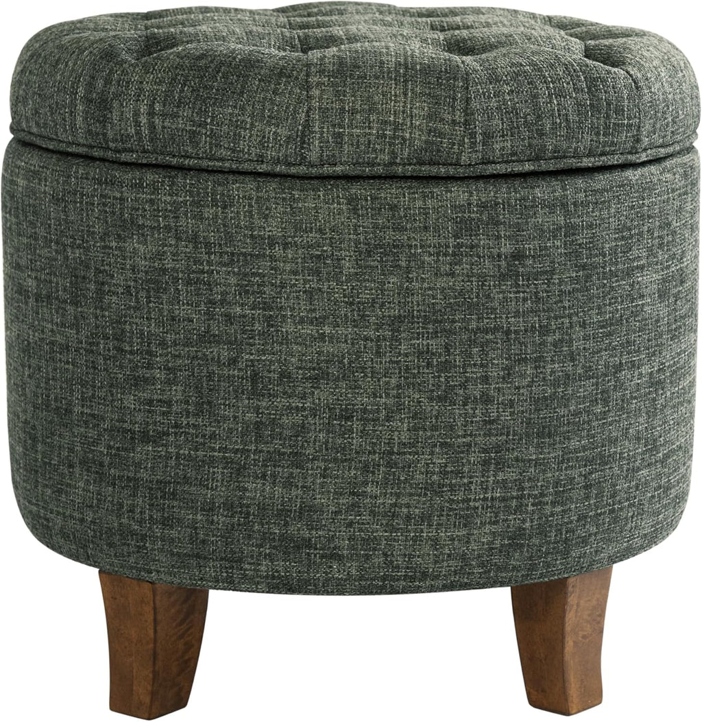 Homepop Home Decor | Upholstered Round Tufted Foot Rest Ottoman | Ottoman with Storage for Living Room & Bedroom | Decorative Home Furniture, Green Clover Fabric