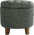 Homepop Home Decor | Upholstered Round Tufted Foot Rest Ottoman | Ottoman with Storage for Living Room & Bedroom | Decorative Home Furniture, Green Clover Fabric
