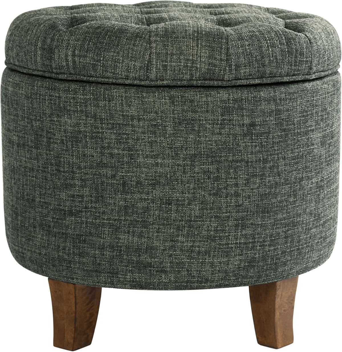 Homepop Home Decor | Upholstered Round Tufted Foot Rest Ottoman | Ottoman with Storage for Living Room & Bedroom | Decorative Home Furniture, Green Clover Fabric