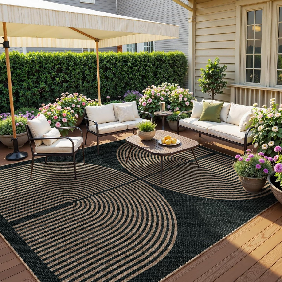 Lahome Enfys Modern Rainbow Easy Jute Rug, 6x9 Area Rugs for Living Room Outdoor Patio Washable Indoor Outdoor Dining Room Carpet, Farmhouse Large Non Slip Carpet for Bedromm Backyard Office