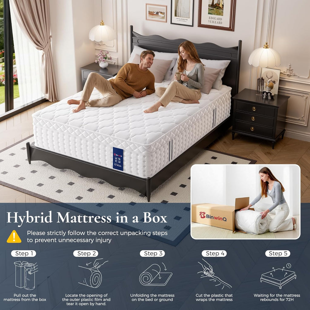 14 Inch Queen Hybrid Mattress in a Box, Plush Mattress with Gel Memory Foam & Individually Pocketed Springs, Pressure Relief & Motion Isolation, CertiPUR-US Certified, 100-Night Sleep Trial