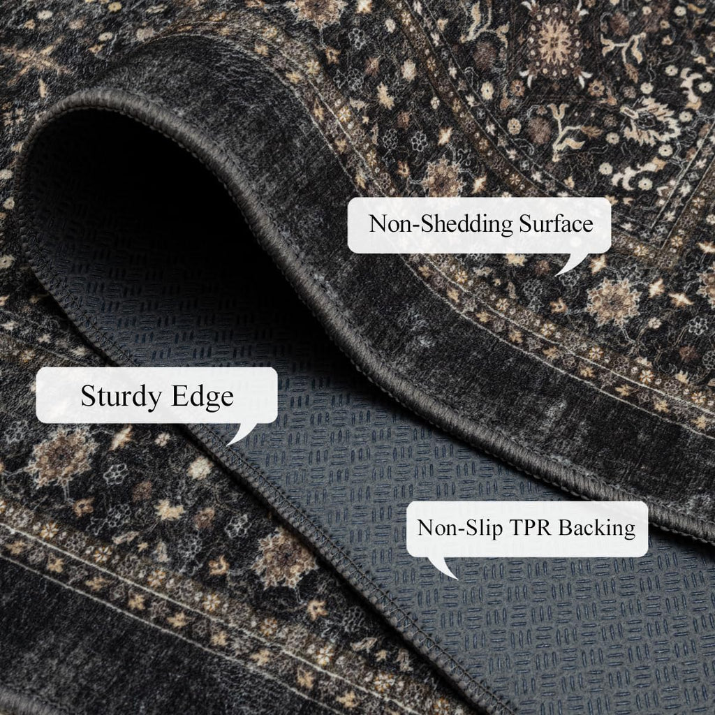 Ruaruarug Washable 10x14 Area Rug for Living Room, Bedroom, Ultra Soft Non Slip Stain & Fade Resistant, Pet & Kids Friendly, Suitable for High Traffic Areas Easy to Clean for Kitchen, Black Grey